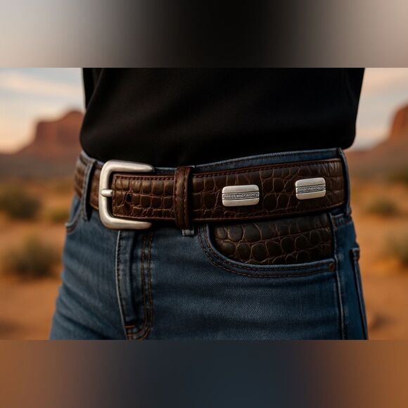 Brown Crocodile Embossed Belt with Silver Buckle - Picture 14 of 14